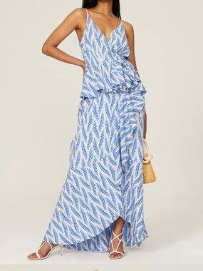 Hutch Blue and White Leaf-Print Maxi Dress